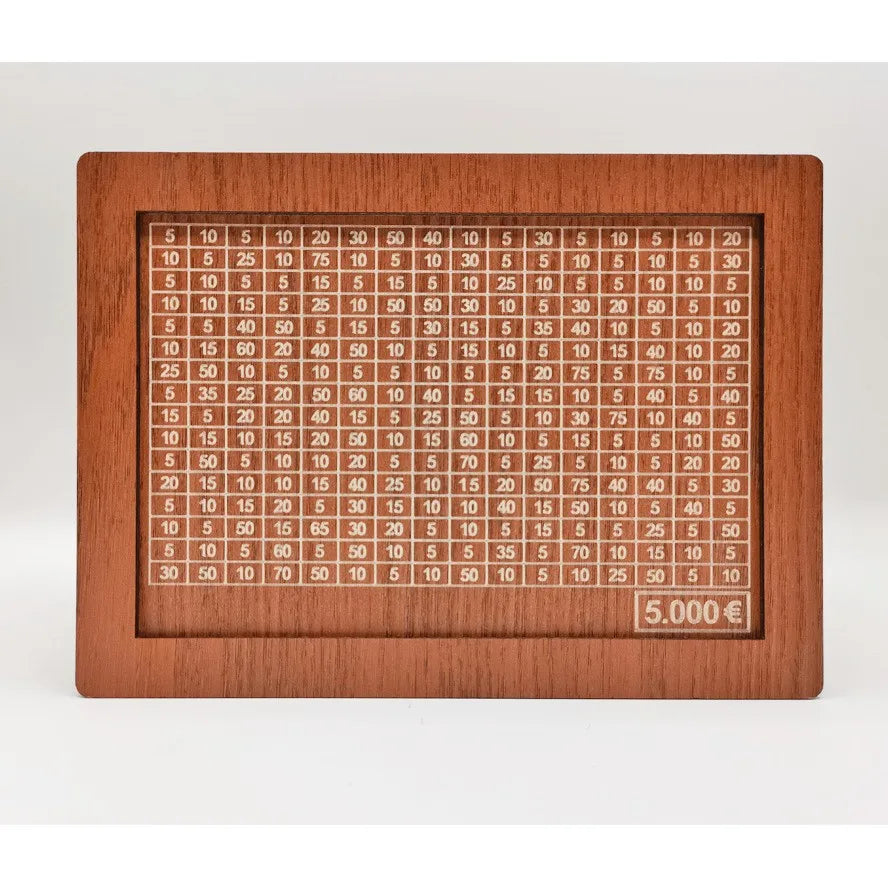 Holz Euro Sparbox – Wiederverwendbare Spardose mit Sparziel Anzeige Kaufschwan® Hellbraun 5000€