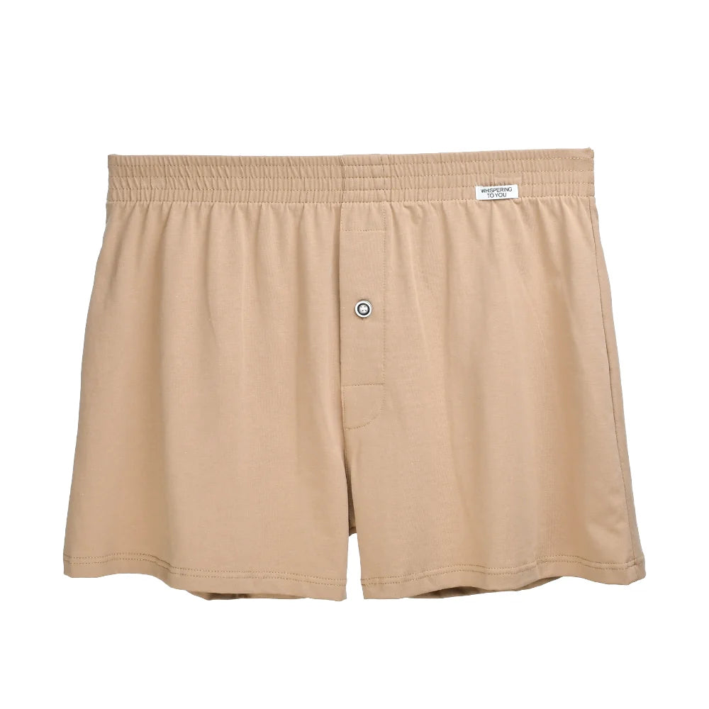 Herren Boxershorts aus Baumwolle – Bequeme Unterwäsche mit Elastischem Bund | Klassische Knopfleiste, Große Größen, Perfekt für Zuhause Kaufschwan® Khaki M (50-65kg)
