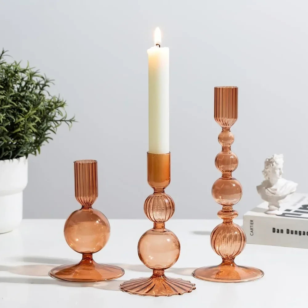 Transparente (3 Stück) Kerzenhalter – Elegante Gewellte Kerzenständer für Stabkerzen zur Wohn- & Party Dekoration
