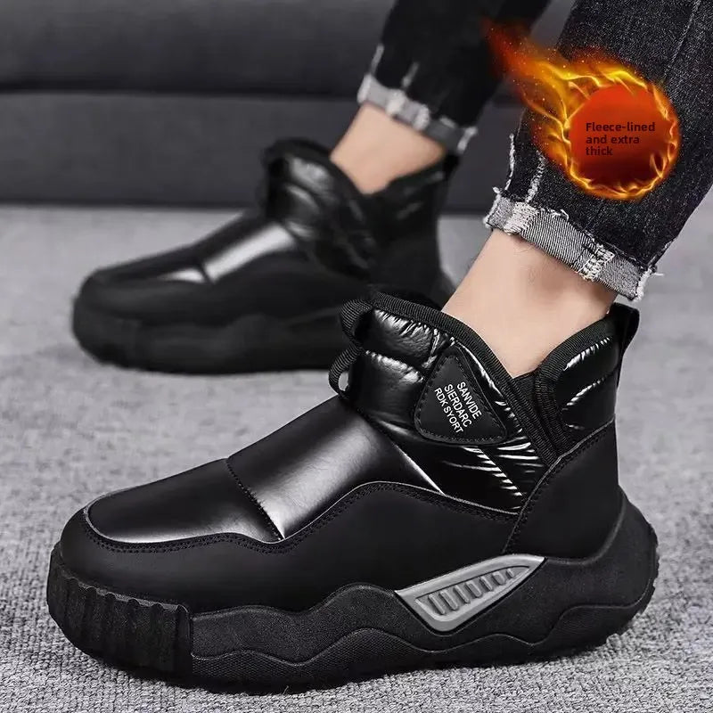 Gefütterte Herren Winterstiefel – Wasserdichte Hohe Schneestiefel mit Kunstfellfutter | Rutschfeste Warme Baumwollschuhe für Outdoor & Alltag Kaufschwan®