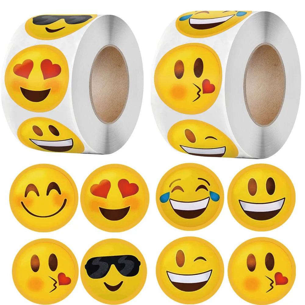500 Stück/Rolle Lustige Cartoon-Smiley-Aufkleber – 8 Designs | 2,5 cm Runde Belohnungs-Sticker für Kinder | DIY, Geschenke & Dekoration Kaufschwan®