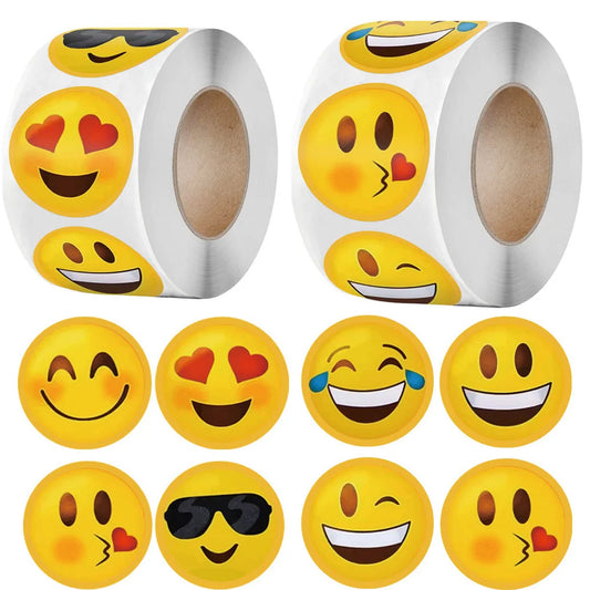 500 Stück/Rolle Lustige Cartoon-Smiley-Aufkleber – 8 Designs | 2,5 cm Runde Belohnungs-Sticker für Kinder | DIY, Geschenke & Dekoration Kaufschwan®