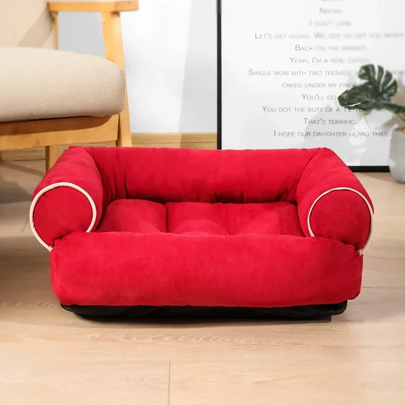 Super Weiches Hundebett Sofa – Dickes Warmes Rechteckiges Haustierbett Kaufschwan® Rot S