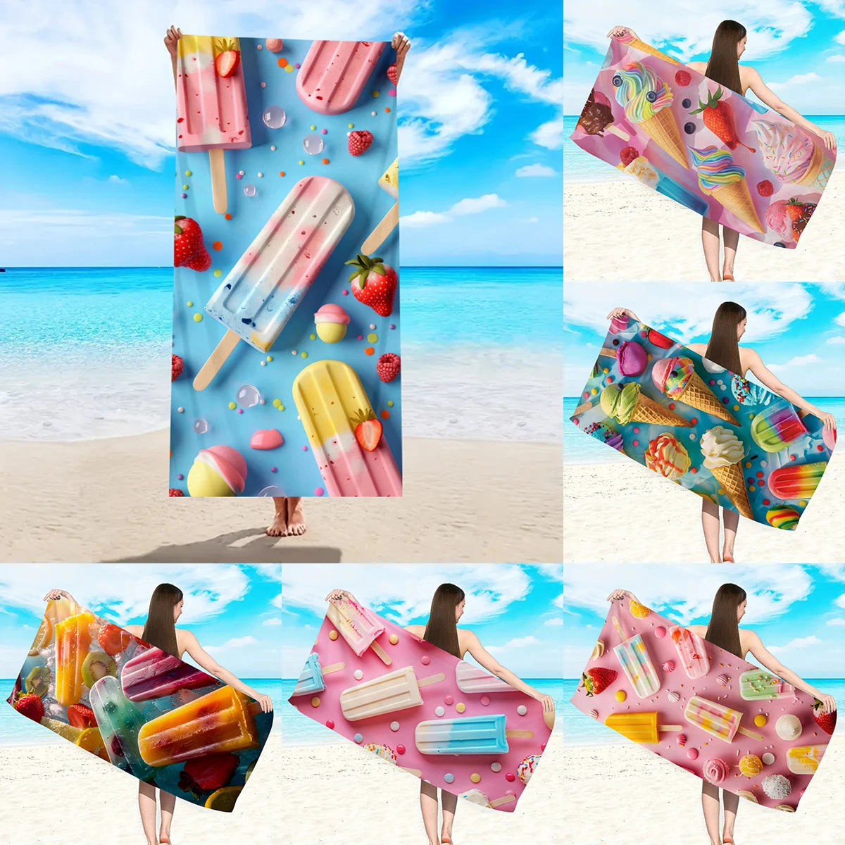 Strandtuch mit Eiscreme-Motiv – Schnell Trocknendes & Saugfähiges Mikrofaser Handtuch | Lustiges Sommer Handtuch für Reisen, Sport & Yoga Kaufschwan®