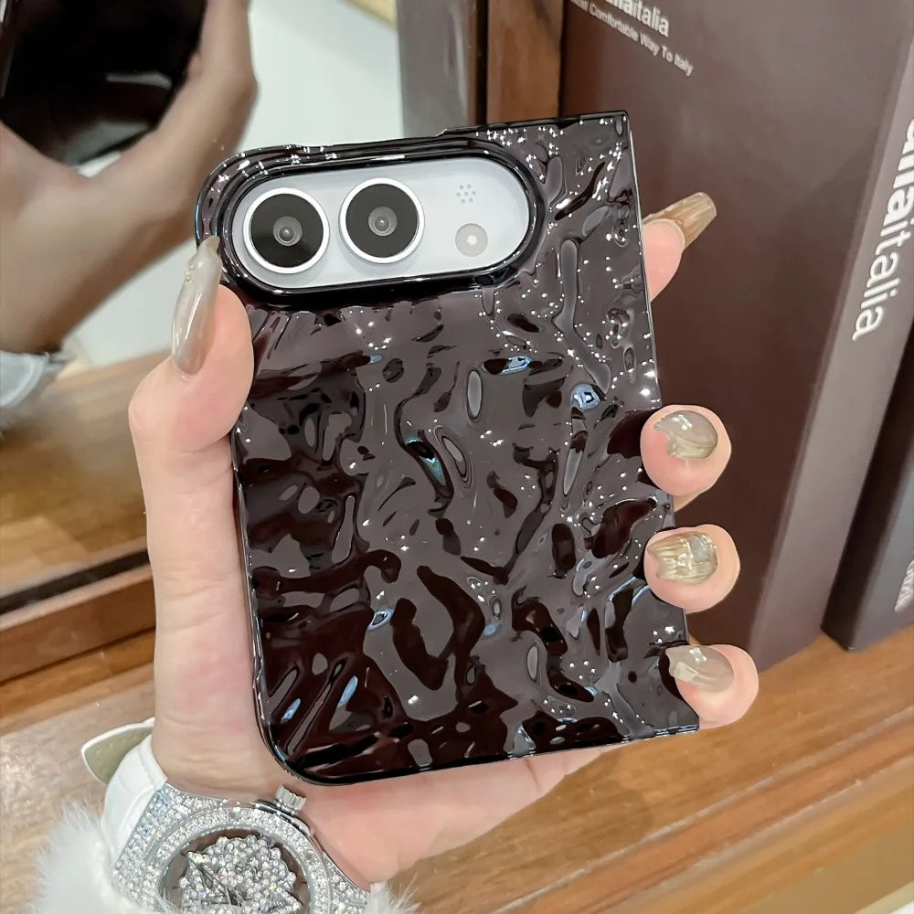Chrom Schutzhülle mit Wasserwellenstruktur für iPhone Duo – Farbige Hart-PC-Hülle mit Stoß- und Scharnierschutz Kaufschwan®
