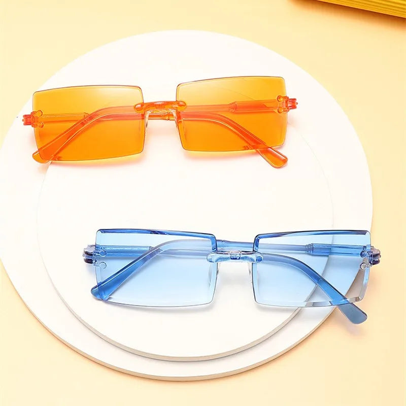 Modische randlose rechteckige Sonnenbrille – Bunte Sonnenbrille mit UV400-Schutz für Damen, ideal für Sommer, Freizeit im Freien und Reisen Kaufschwan®