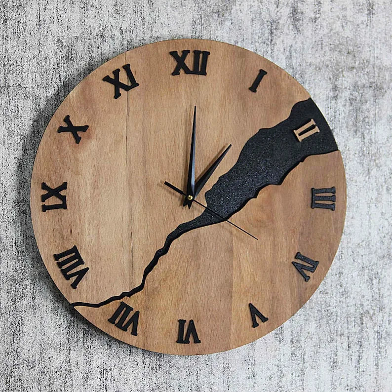 Gebrochene Holz Wanduhr – Leise Große Quarz Deko Uhr Kaufschwan® Design 5 12 Zoll