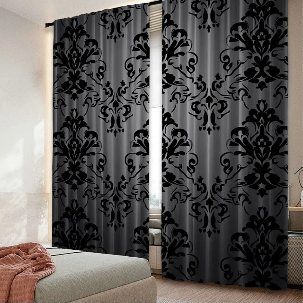 Antiker Gothic Schwarzer Blumen Vorhang im Viktorianischen Vintage Stil für Schlafzimmer Fenster 2 Stück/Set Kaufschwan® 130x210cm