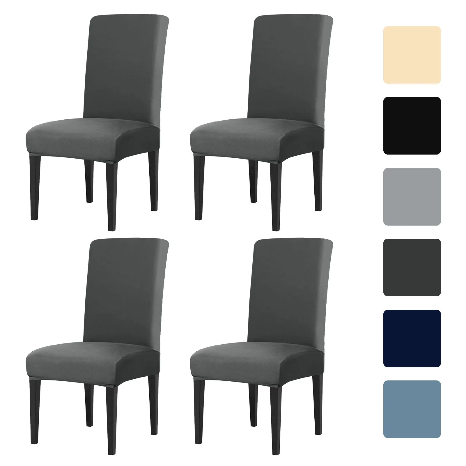 4 Stück Hoch Elastische Esszimmer Stuhlbezüge – Abnehmbare Rutschfeste Sitzschutzbezüge für Wohnzimmer, Küche & Hochzeiten Kaufschwan® Dunkelgrau 8 Stück