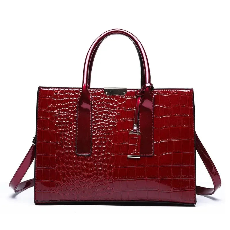 Luxus Vintage Damenhandtasche mit Kroko Muster – Große Leder Tote | Business Schultertasche für Frauen Kaufschwan® Weinrot