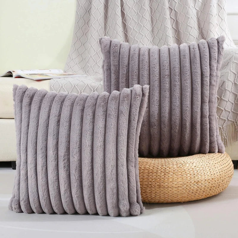 Weiß & Rosa Dekorativer Kissenbezug | Flauschiger Weicher Überwurf für Sofa, Couch & Wohnkultur | 45x45cm