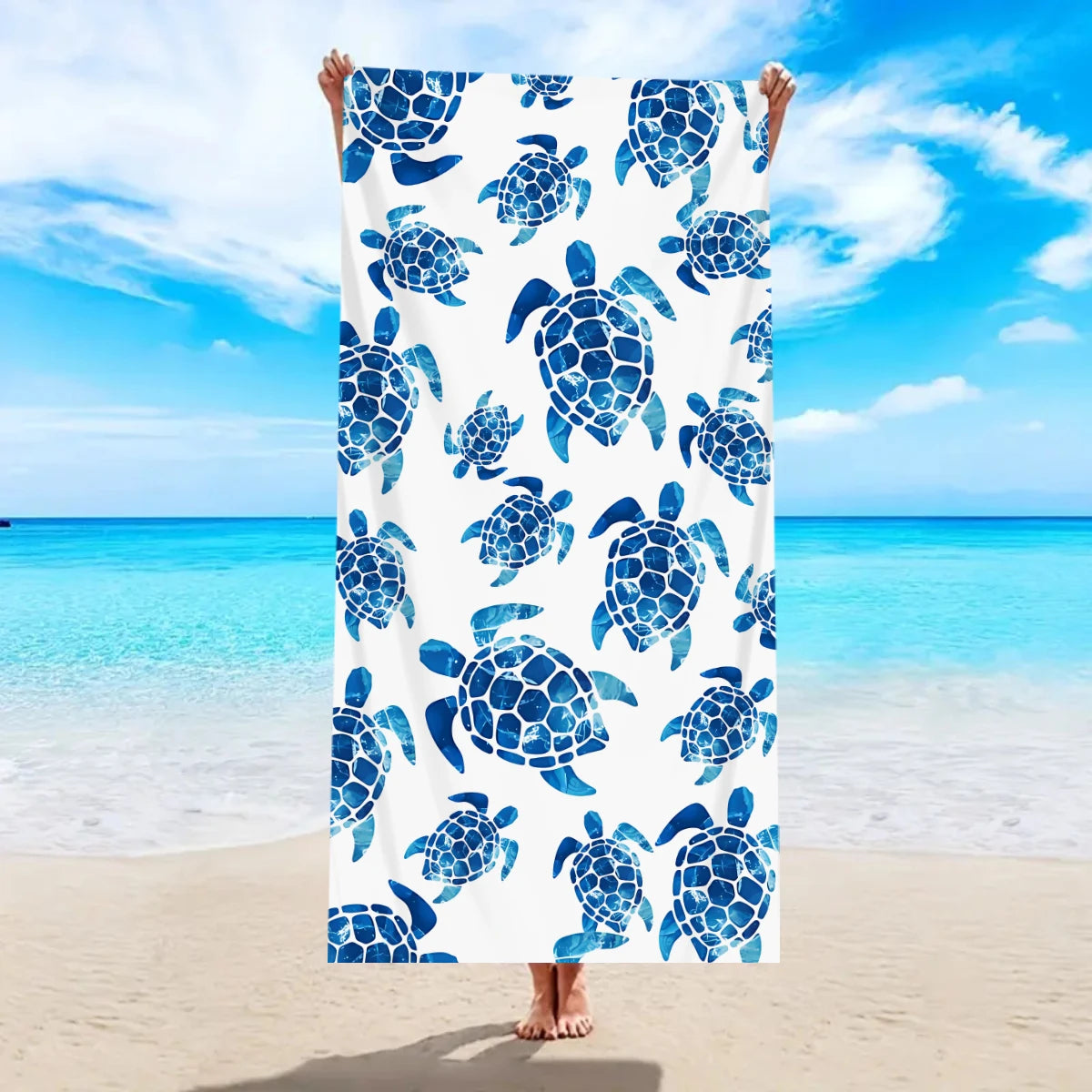 Großes Strandtuch mit Ozean-Motiv – Schildkröte, Seestern & Muschel Print | Schnell Trocknendes Saugfähiges Mikrofaser Strandtuch Kaufschwan® Design 4 150x75cm