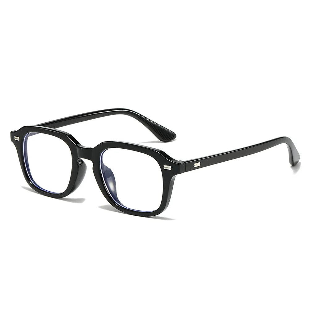 Quadratische Anti-Blau-Licht Brille – Unisex Transparentes Gestell für Damen & Herren | Modische Computerbrille mit Nieten-Design Kaufschwan® Schwarz