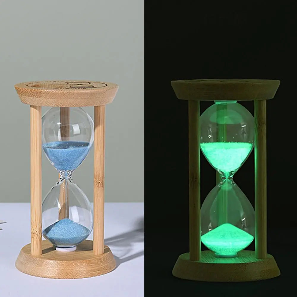 Bambus Leuchtende Sanduhr – Kreativer Fluoreszierender Glas Timer mit Naturrahmen Kaufschwan®