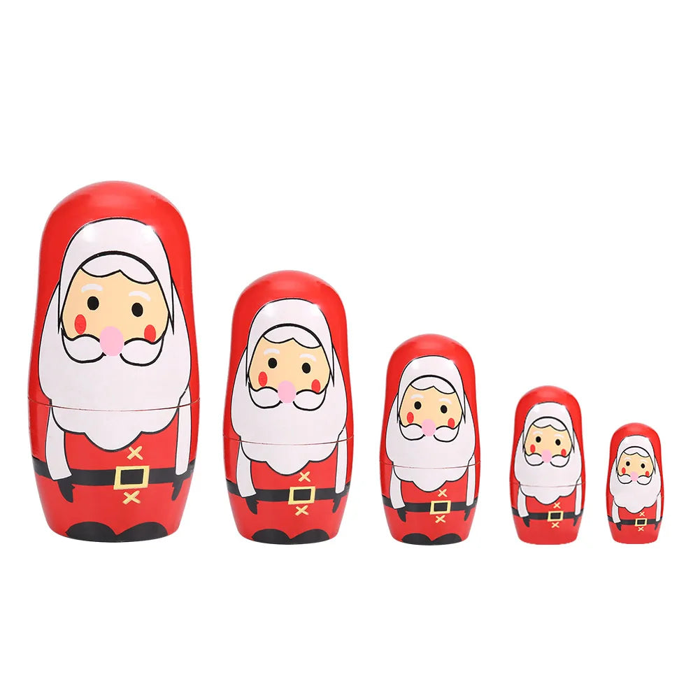 5 Stück Handbemalte Weihnachts-Matrjoschka – Holz-Nestpuppen Set | Niedliche Dekoration & Geschenk für Kinder Kaufschwan® Nikolaus