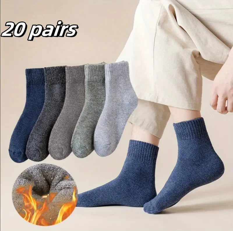 Winter-Frottee-Gepolsterte Dicke Socken | Unisex Warme Dicke Mid-Calf Socken | Solide Farbe Kaufschwan® Gemischte Farben 20 Paare Einheitsgröße