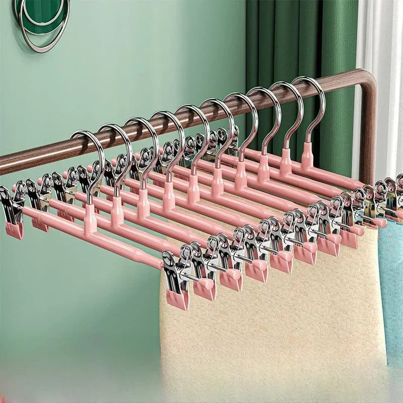 Edelstahl Kleiderbügel mit Hosenclips – Robuste Bügel für Röcke, Hosen und Kleidung Kaufschwan® Rosa 5 Stück