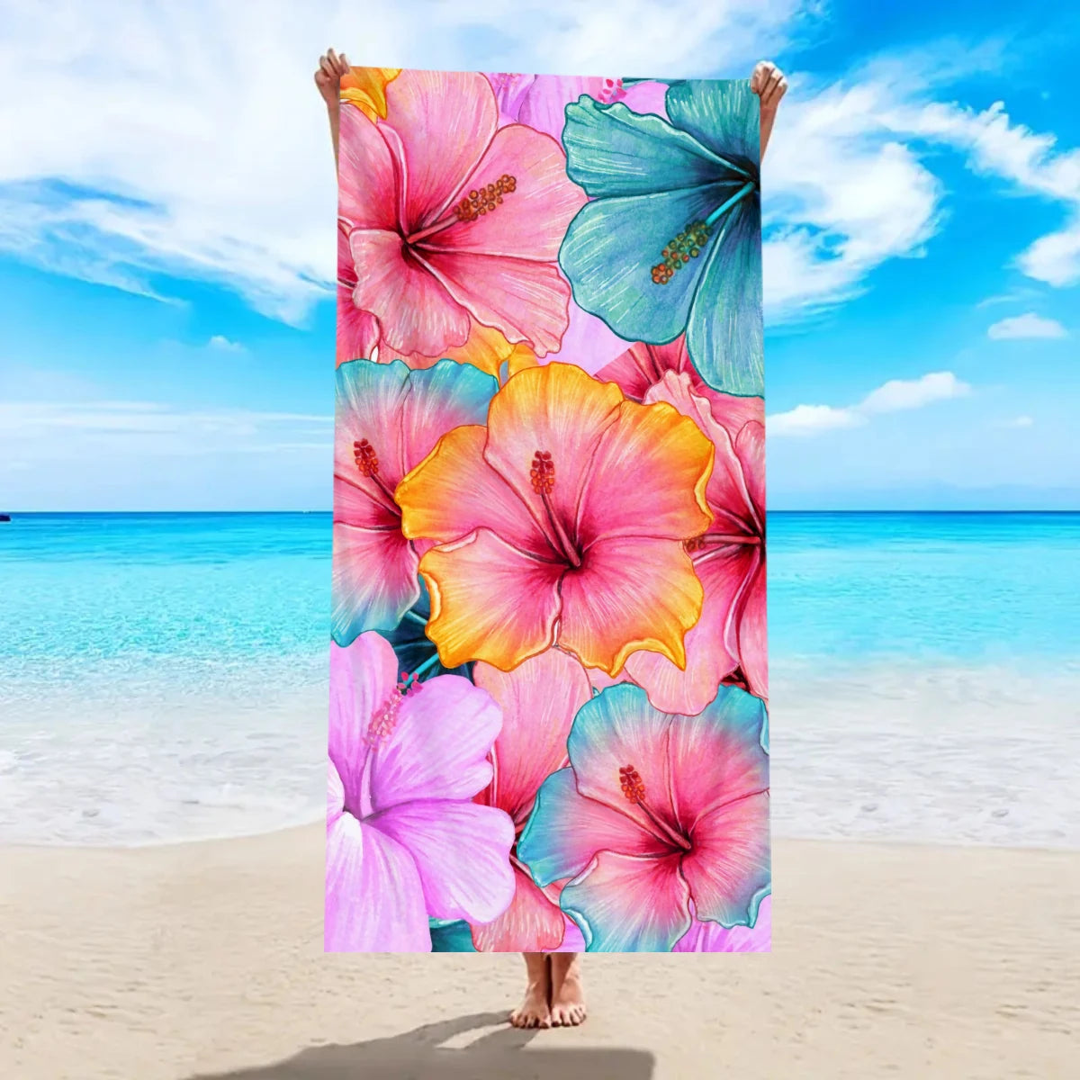 Tropisches Blumen Strandtuch – Schnell Trocknendes & Saugfähiges Mikrofaser Handtuch | Leichtes Reisehandtuch für Sport, Yoga, Schwimmen & Camping Kaufschwan® Rosa-Blau 150x75cm
