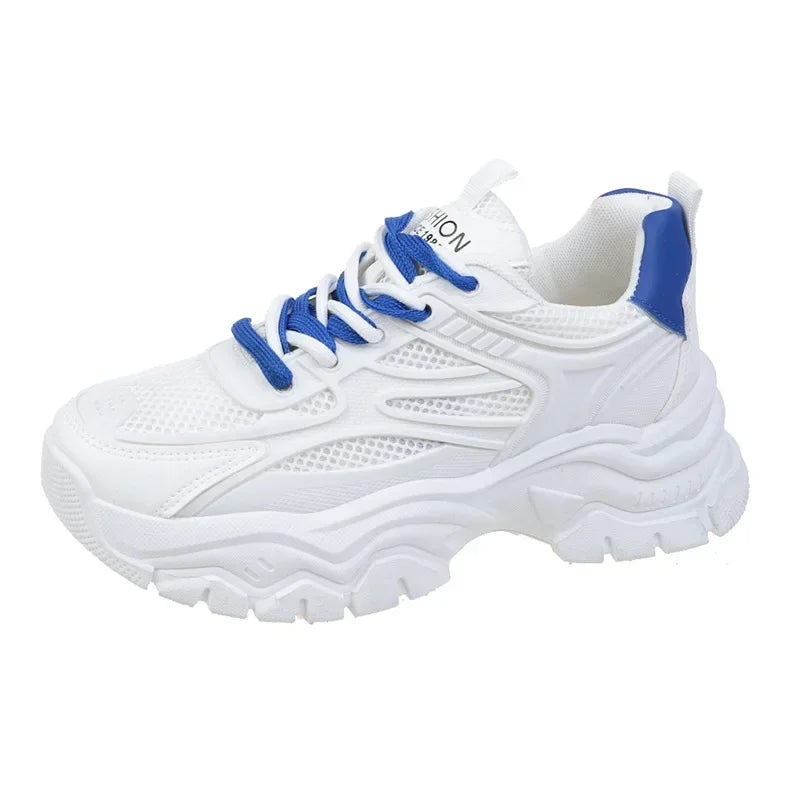 Damen Plateau-Sneaker – Runde Zehenform, Mesh Tennisschuhe | Herbstmode Atmungsaktive & Bequeme Sportschuhe Kaufschwan® Weiß Blau 35