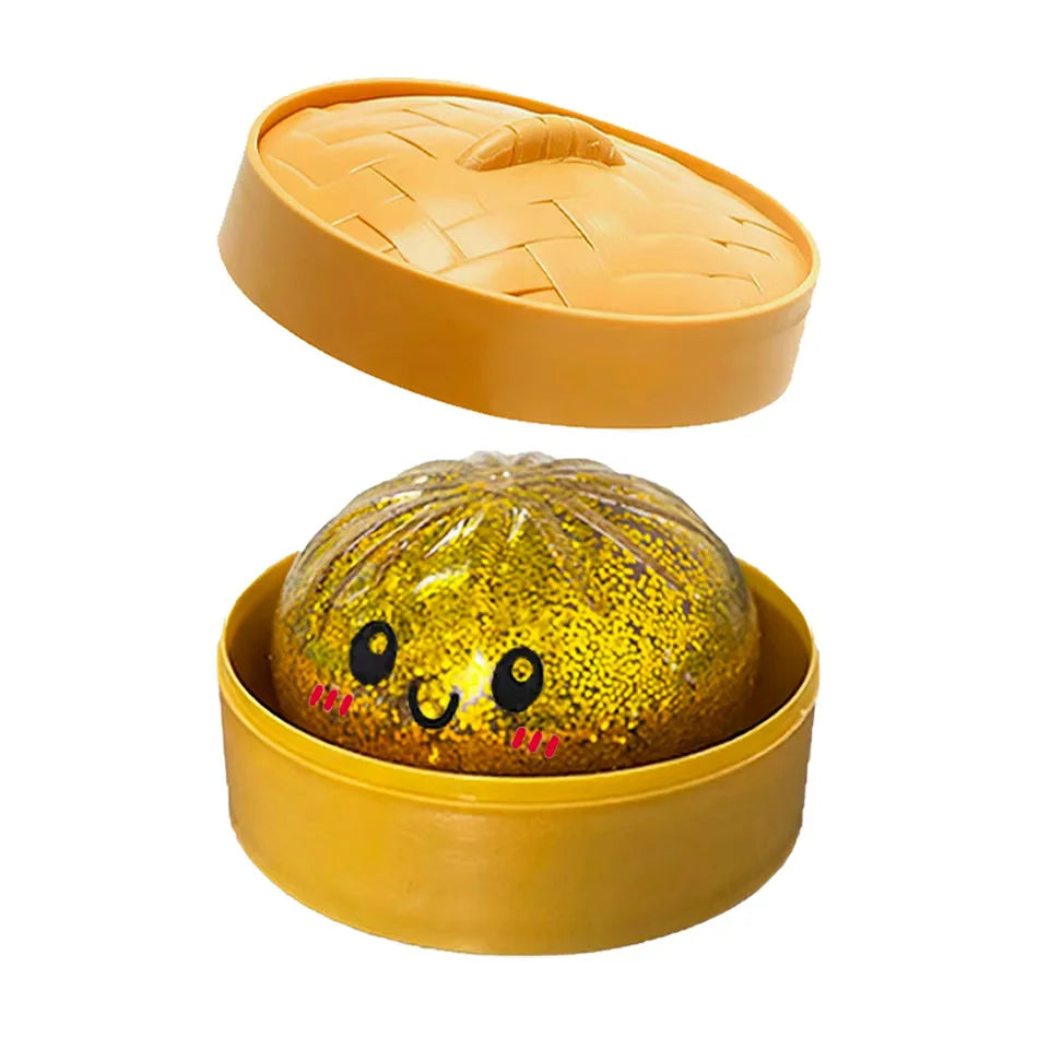 Bunte Glitzer-Dumpling-Squishies in 6 Designs mit Box – Weiches Sensorik-, Knautsch- & Fidget-Spielzeug zum Stressabbau und Sammeln