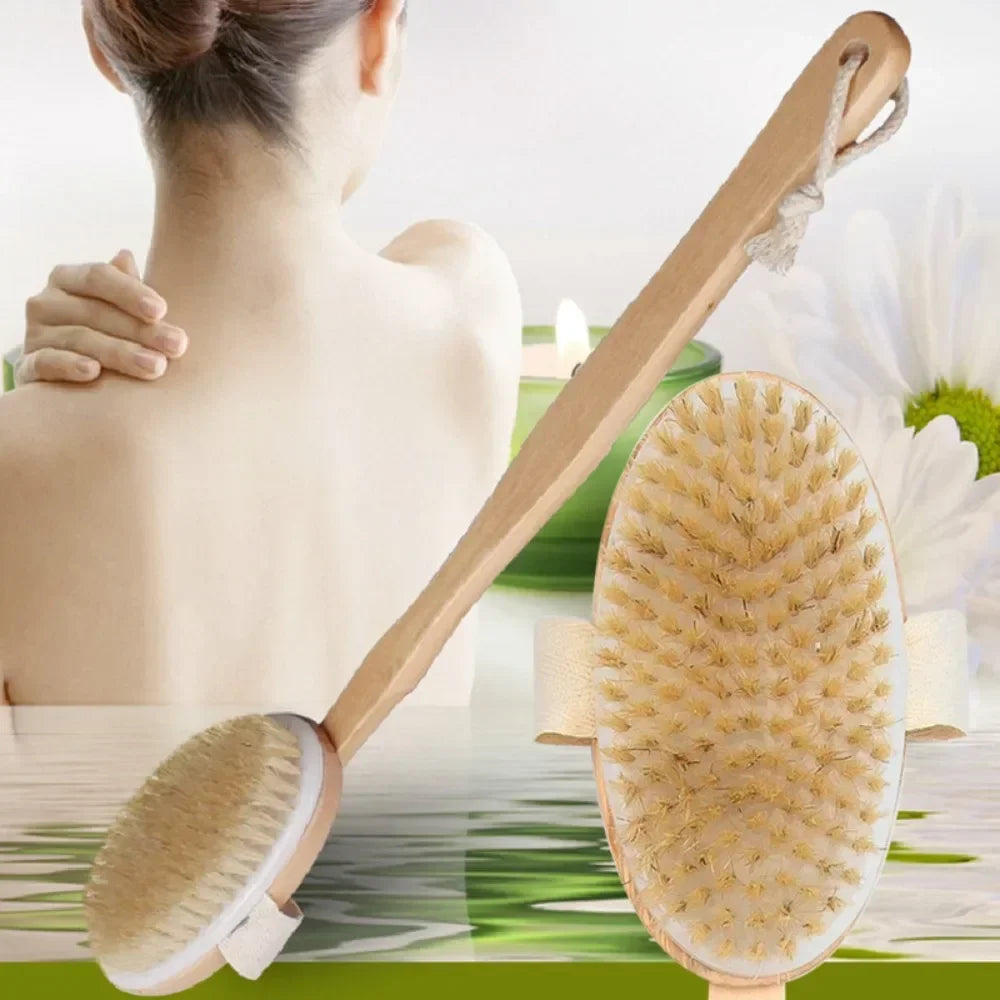 Naturborsten Rückenbürste – Abnehmbarer Langer Holzgriff Trocken Körper Massagebürste Kaufschwan®