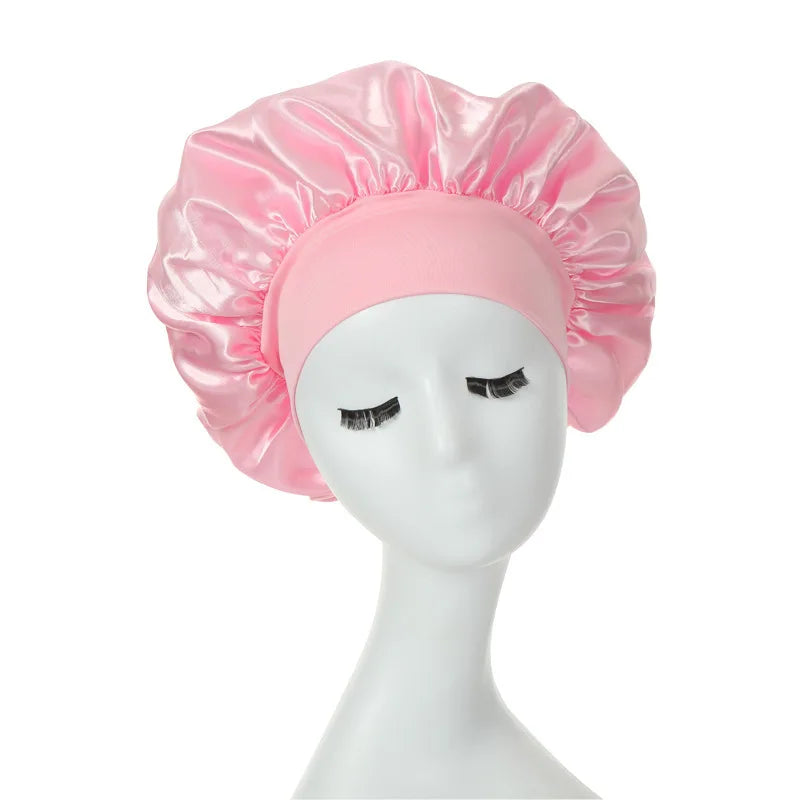 Doppellagige Satin-Schlafhaube für Damen – Verstellbare Seidige Nachthaube für Lockiges Haar und Haarpflege
