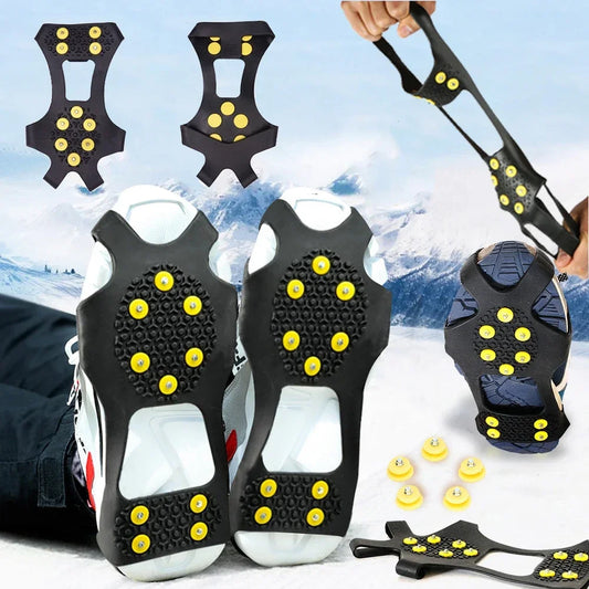 10 Zacken Schnee & Eis Anti-Rutsch Schuhspikes – Thermoplastische Elastomer Steigeisen Überzüge für Winter Wandern & Klettern Kaufschwan® M (32-36)