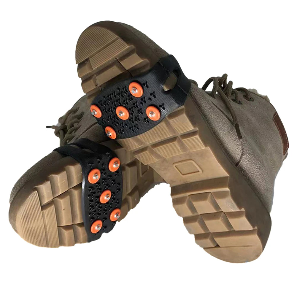 5-Zacken Anti-Rutsch Steigeisen – Unisex Schnee Krallen Schuhüberzüge für Gehen & Wandern | Winter Grips für Mehr Halt Kaufschwan® Schwarz-Orange