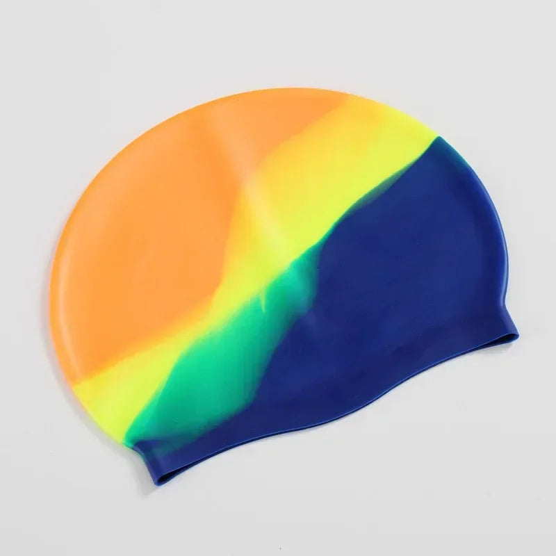 Silikon Schwimmkappe – Wasserdicht & Elastisch | Badehaube für Lange Haare | Unisex Schutzkappe für Schwimmbad & Training Kaufschwan® Blau Gelb Orange