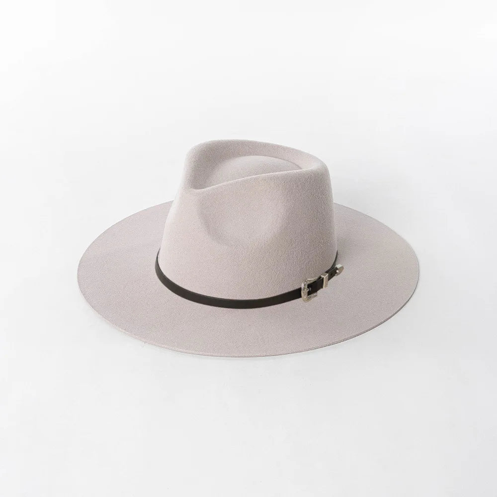 Herbst & Winter Unisex Woll-Fedora Hut – Vintage Jazzhut mit Krone & Schwarzem Lederband, Stylischer Hut mit Breiter Krempe Kaufschwan® Grau L 59cm