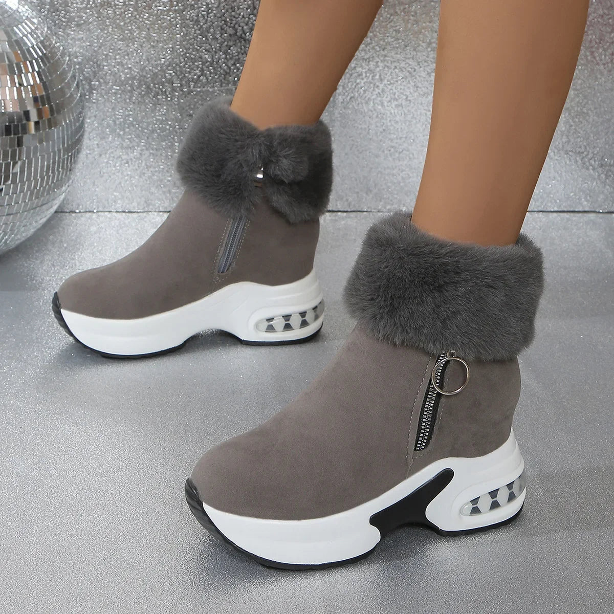 Damen Winter Schneestiefel – Kurzschaft Stiefel mit Kunstfell Fleece Futter | Warme Baumwollstiefel mit Absatz & Gummisohle Größe 43 Kaufschwan®