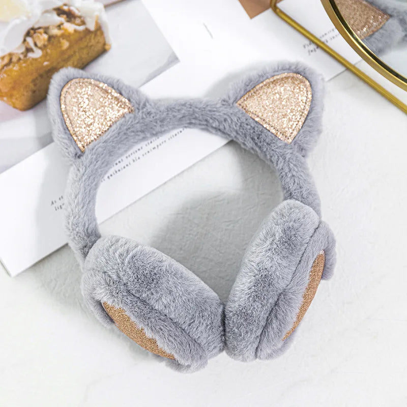 Herbst Winter Plüsch Ohrwärmer mit Katzenohren & Rosa Herz – Thermische Dicke Earmuffs für Kinder & Damen | Süß & Warm Kaufschwan® Grau