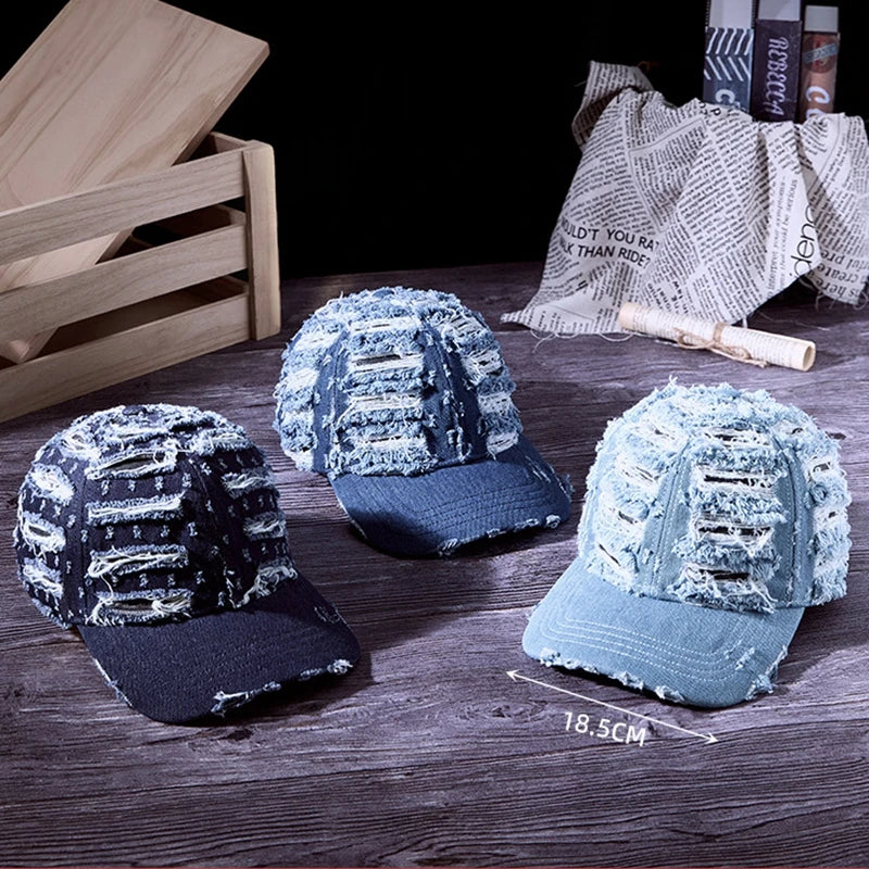 Denim Baseballkappe | Vintage Ripped Style Baseballcap | Cool Hip Hop Snapback Caps für Herren & Damen Kaufschwan®