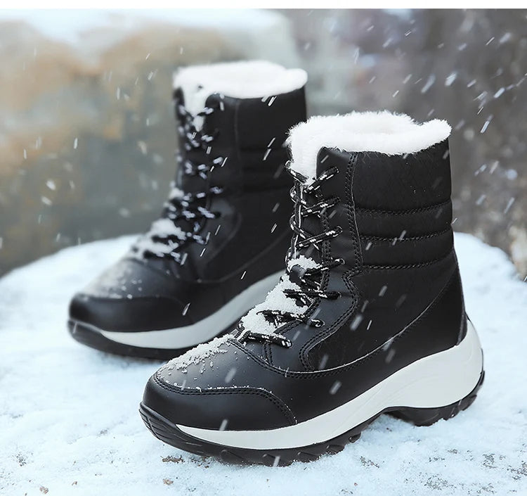Damen Schneestiefel – Winter Plateau Schuhe | Warme Kunstfell Gefütterte Flache Stiefel für Damen | Bequeme Winter Schuhe Kaufschwan®