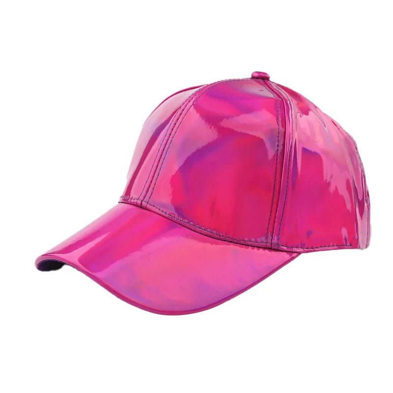 Unisex PU Rainbow Farbwechsel Baseballkappe | Fashion Erwachsenen Laser Hip Hop Baseballcap | Outdoor Freizeit Snapback Glänzende Party Kappe Kaufschwan® Rosenrot