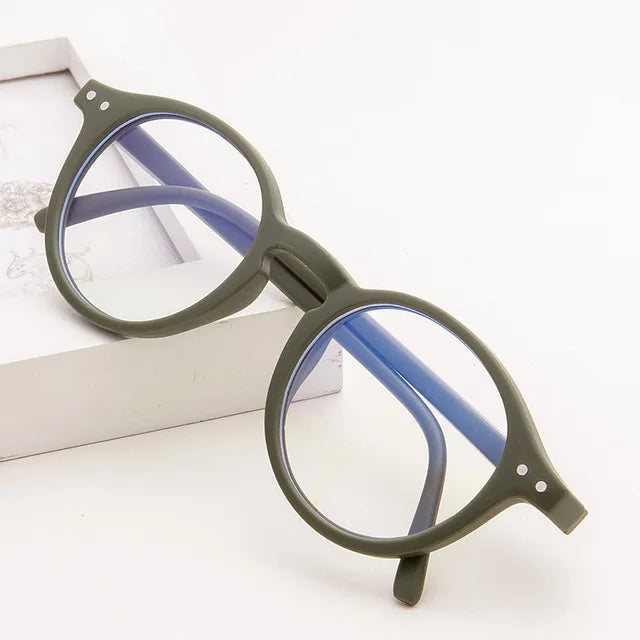 Kinder Anti-Blau-Licht Brille – Vintage Runde Fassung | Schutzbrille für Jungen & Mädchen mit Klarem Glas Kaufschwan® Grün