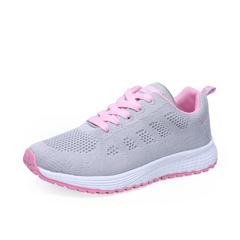 Damen Sneaker – Modische Flache Schuhe mit Plateau-Optik | Bequeme Alltagsschuhe in Übergrößen Kaufschwan® Grau Rosa 35