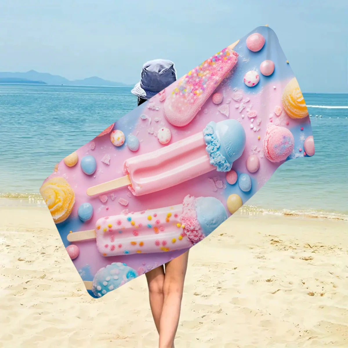Strandtuch mit Eiscreme-Motiv – Schnell Trocknendes & Saugfähiges Mikrofaser Handtuch | Lustiges Sommer Handtuch für Reisen, Sport & Yoga Kaufschwan®
