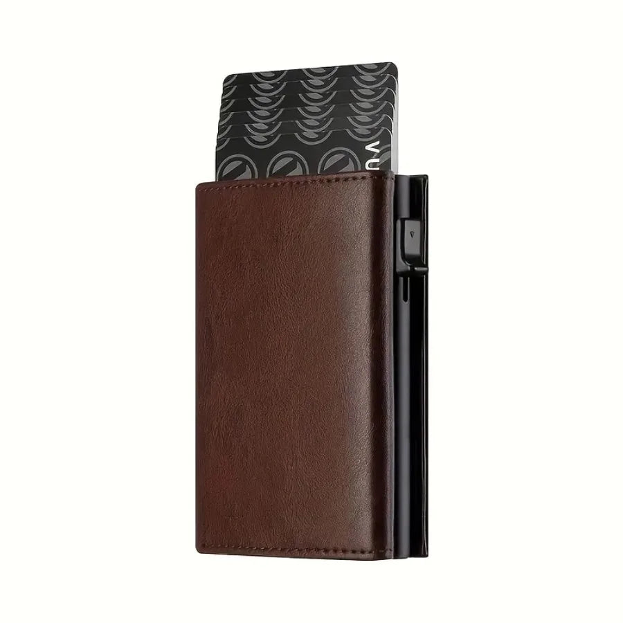 Herren Geldbörse mit Reißverschluss Münzfach – Automatischer Pop-Up Metall Kartenhalter | Minimalistische RFID Schutz Business Geldbörse Kaufschwan® Braun
