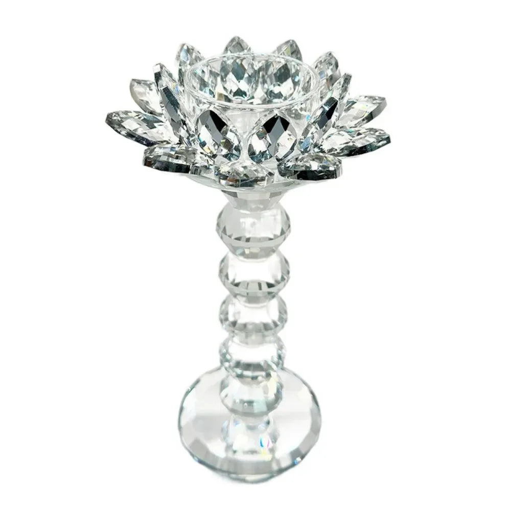 Kristall Lotus Kerzenhalter – Eleganter Klarer Blumen-Teelichthalter mit Flachem Standfuß für Party Dekoration Kaufschwan® L