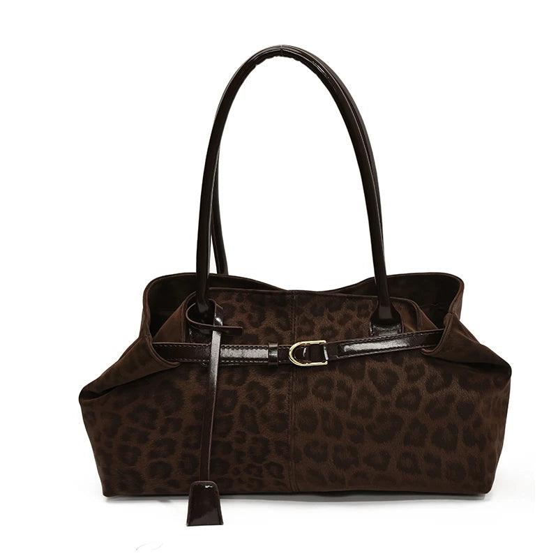 Leopard PU Leder Schultertasche für Damen – Luxus Designer Trend Tote | Handtasche mit Kurzem Griff & Damen Geldbörse Kaufschwan® Dunkelbraun