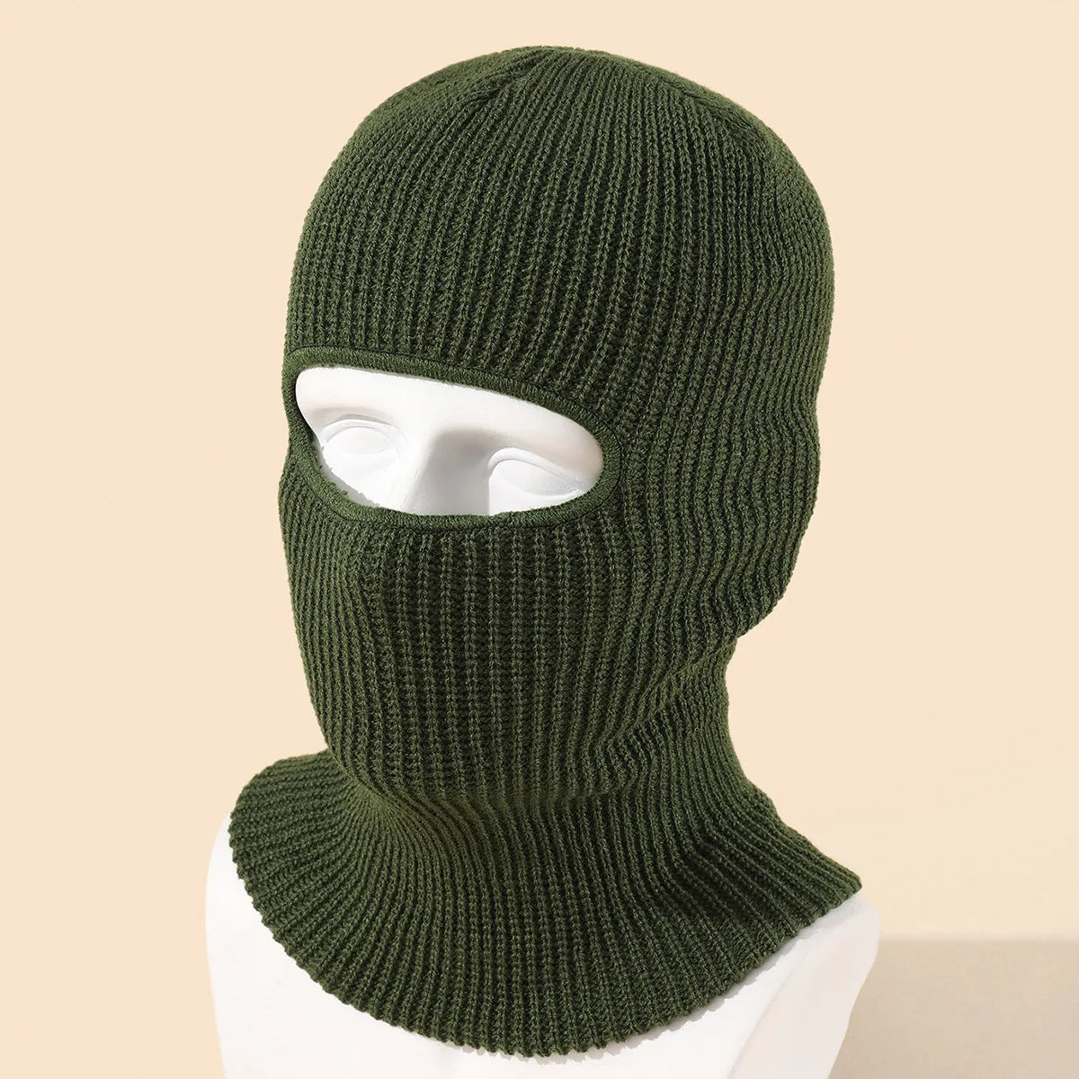 Unisex 1-Loch Skimaske Balaclava – Gestrickte Vollgesichts-Beanie Mütze | Winddichte Wintermütze für Damen & Herren beim Radfahren & Outdoor Kaufschwan® Armeegrün 54-59cm