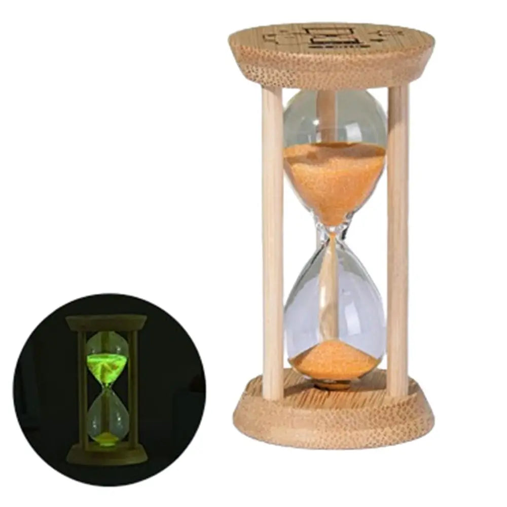 Bambus Leuchtende Sanduhr – Kreativer Fluoreszierender Glas Timer mit Naturrahmen Kaufschwan® Orange 1 Minute