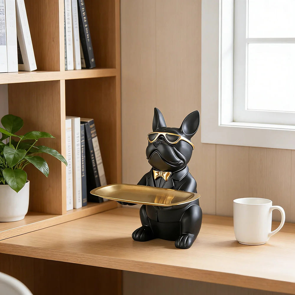 Kreative Bulldoggen-Tablett Statue – Tierische Dekoration mit Ablage für Wohnzimmer, Schlafzimmer und Geschenkidee Kaufschwan®