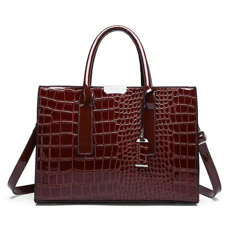 Luxus Vintage Damenhandtasche mit Kroko Muster – Große Leder Tote | Business Schultertasche für Frauen Kaufschwan® Braun