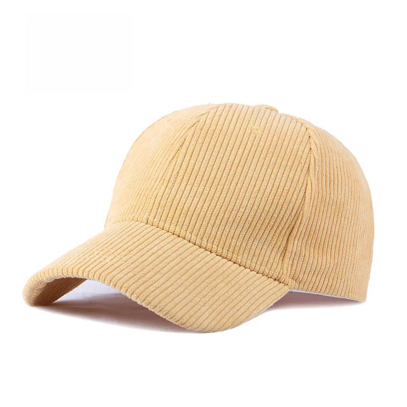Cord Baseballkappe | Damen & Herren Baumwolle Einfarbige Baseballcap | Herbst Warm Hip Hop Snapback Baseballcap Kaufschwan® Hellgelb