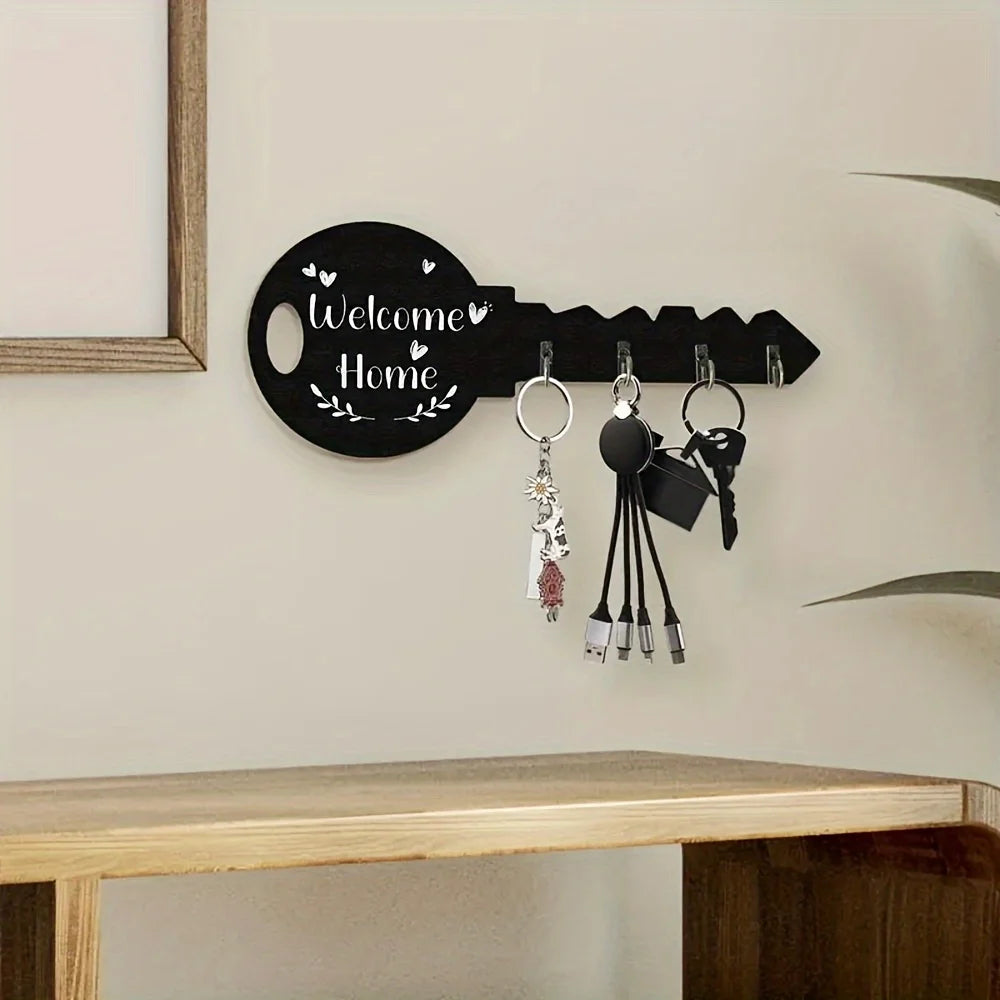 Schlüsselhalter aus Holz mit Ablage – Rustikaler Wand Organizer im Landhausstil | Wandmontierte Ablage mit Haken, Platzsparend & Dekorativ Kaufschwan® Schwarz