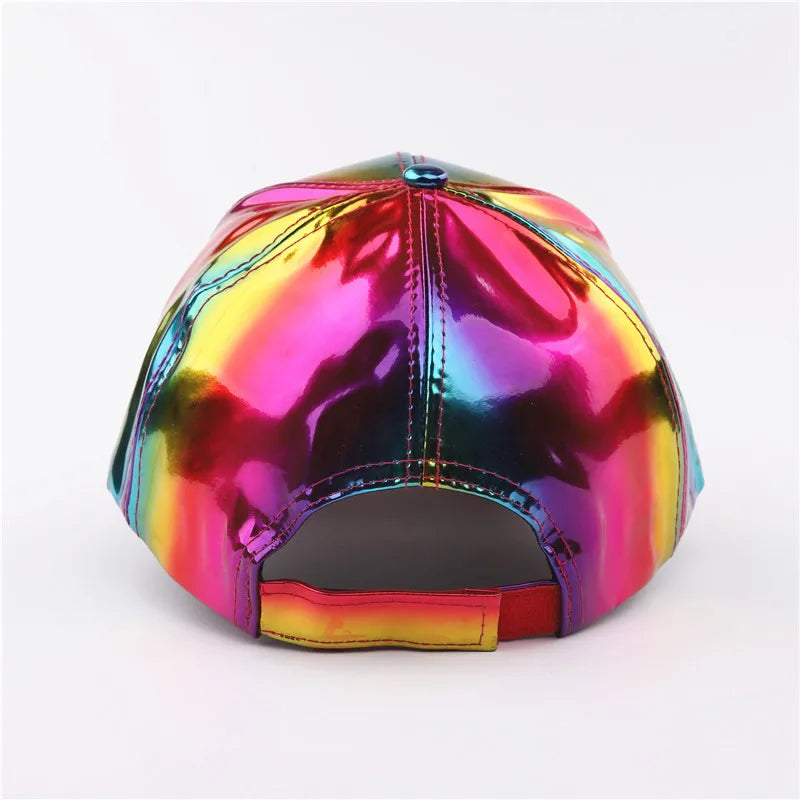 Unisex PU Rainbow Farbwechsel Baseballkappe | Fashion Erwachsenen Laser Hip Hop Baseballcap | Outdoor Freizeit Snapback Glänzende Party Kappe Kaufschwan®