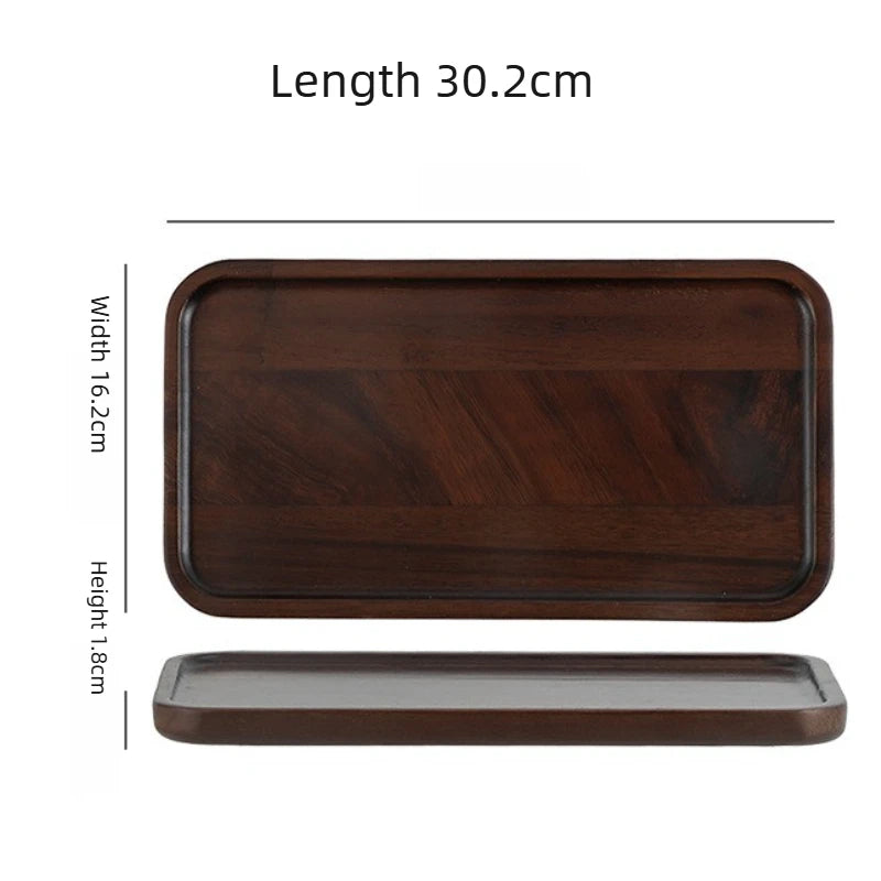 Schlichtes Rechteckiger Tee-Tablett aus Schwarznuss – Massives Holz Snack- & Obsttablett, Langlebiges Dekoratives Dessert-Tablett Kaufschwan® Design 4