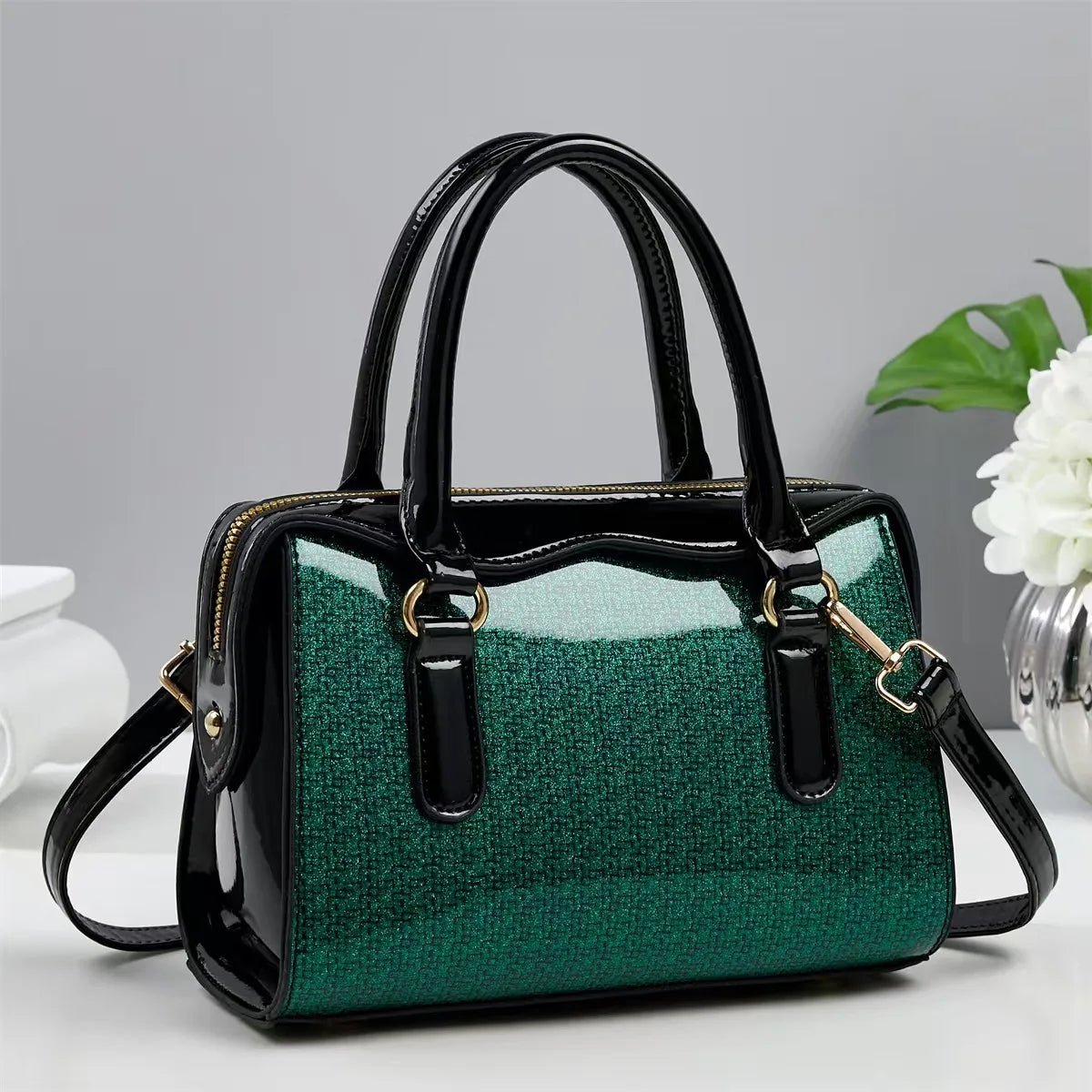 Große Damen Crossbody Tasche – Ein-Schulter PU Tote im Street Style | Weiche Quadratische Handtasche mit Reißverschluss Kaufschwan® Grün